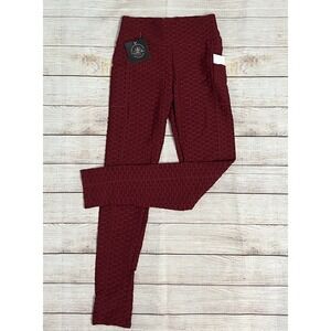 New With POCKETS Burgundy Honeycomb Scrunch Butt Leggings Size L/XL Butt Lifting